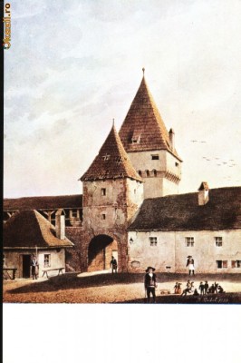 Carte postala ilustrata Poarta Elisabeta din Sibiu, dinspre oras foto