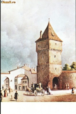 Carte postala ilustrata Poarta Sag din Sibiu, dinspre exterior foto