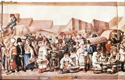 Carte postala ilustrata Iarmaroc la Sibiu,la 1788 foto