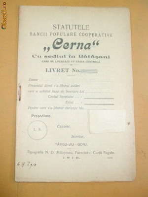 Statut Banca ,,Cerna&amp;amp;quot; Tg Jiu 1910 foto