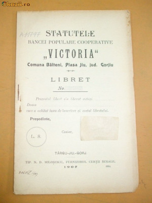 Statut Banca ,,Victoria&amp;amp;quot; Tg Jiu 1907 foto