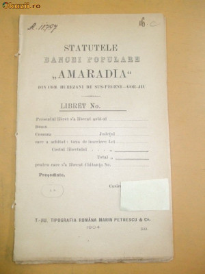 Statut Banca ,,Amaradia&amp;amp;amp;quot; Tg Jiu 1904 foto
