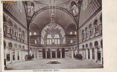 B0114 Interiorul Catedralei Sibiu circulata 1911 foto