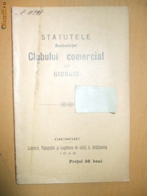 Statute Soc. clubului comercial Giurgiu 1898 foto