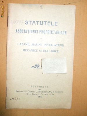 Statutele asoc. proprietari cazane si electrice Buc. 1911 foto