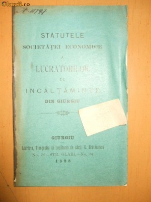 Statute Soc. lucratori incaltaminte Giurgiu 1898 foto