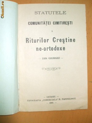 Statutele Comunitatii riturilor crestine Giurgiu 1904 foto