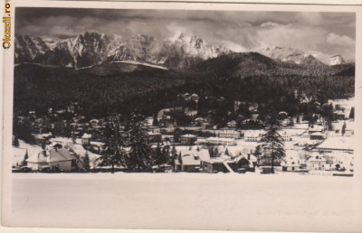 Predealul iarna : vedere spre Muntii Bucegi- circulata 1937, timbre foto