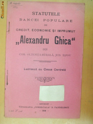 Statut Banca,, Al. Ghica&amp;amp;quot; Ilfov, Giurgiu 1908 foto