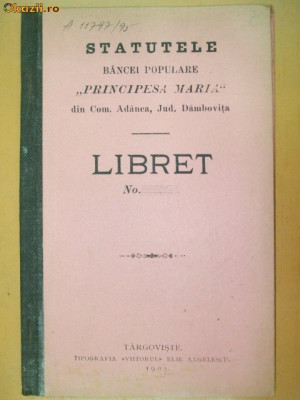 Statut Banca,, Principesa Maria&amp;amp;quot; Targoviste 1905 foto