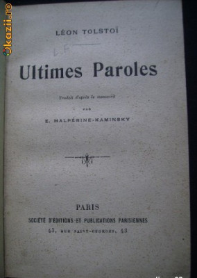 L Tolstoi Ultimes Paroles Societe d&amp;#039;Editions et Publications Parisiennes legata foto