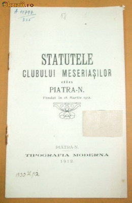 Statut- Clubul Meseriasilor din Piatra Neamt-1912 foto