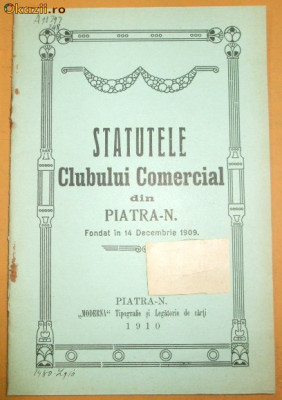 Statut- Club Comercial -Patra-Neamt-1910 foto