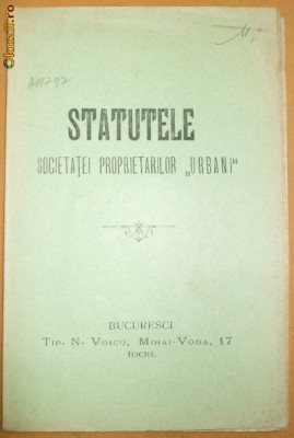 Statute Soc. proprietari urbani Buc. 1903 foto