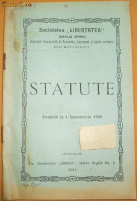 Statute Soc. imprumut ,,Libertatea&amp;amp;quot; Buc. 1911 foto