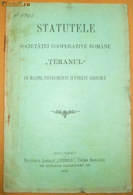Statute Soc. masini agricole ,,Teranul&amp;amp;quot; Buc. 1903 foto