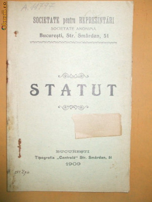 Statut Societate Represintari Buc. 1909 foto