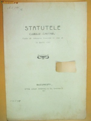 Statutele clubului ,,Caritabil&amp;amp;quot; Buc. 1907 foto