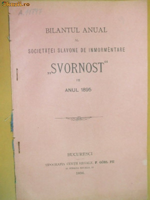 Bilant Soc. slavona inmormantare ,,Svornost&amp;amp;quot; Buc. 1896 foto