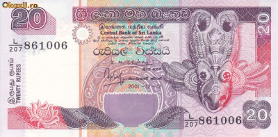 Bancnota Sri Lanka 20 Rupii 2001 - P116a UNC foto