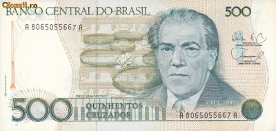 Bancnota Brazilia 500 Cruzados (1988) - P212d UNC comemorativa foto