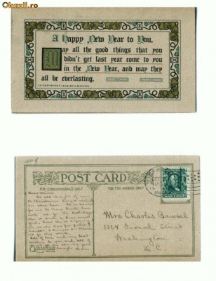 Felicitare veche 142 -circulata 1908 -SUA foto