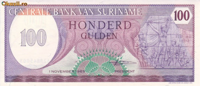 Bancnota Suriname 100 Gulden 1985 - P128b UNC foto