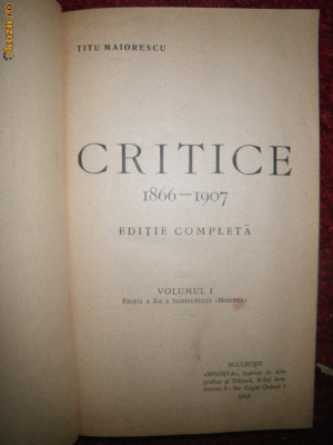 Titu Maiorescu, Critice, 3 volume, 1915 foto