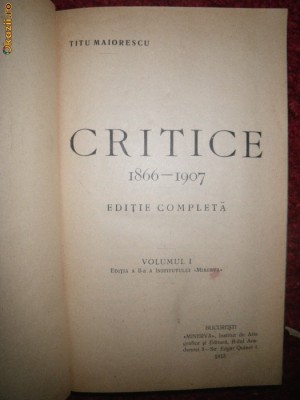 Titu Maiorescu, Critice, 3 volume, 1915 foto