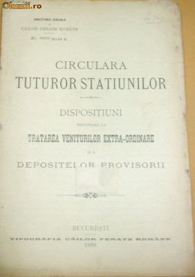C.F.R.- CIRCULARA Tuturor Statiunilor -Dispozitiuni-1899 foto