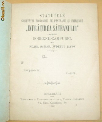 Statut- Soc. Econom. -Dobrenii-Campurel-ILFOV-1903 foto