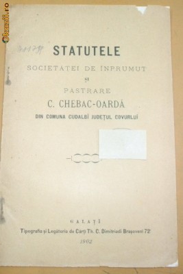 Statut-Soc. &amp;amp;quot;CHEBAC-OARDA&amp;amp;quot;-Culdalbi,Galati-1902 foto