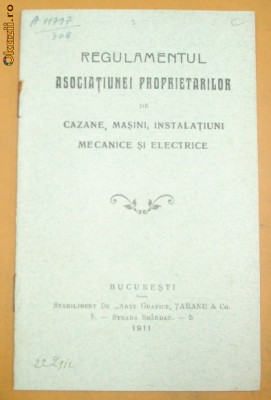Regulament Asoc. Proprietari-cazane, masini electrice-1911 foto