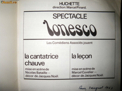 Spectacle Ionesco, 1967, in franceza foto