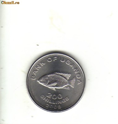 bnk mnd Uganda 200 shillings 2008 unc , fauna marina foto
