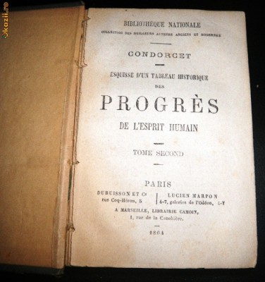 Condorcet, Progres de L&amp;#039;esprit humain, 1864 in franceza foto