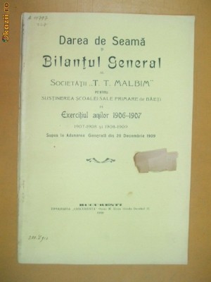 Darea de seamă a Societății Malbim pe 1906-9 iudaica, școala primară de băieți foto