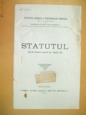 Statute Soc. generala a funct comerciali Buc. 1904 foto