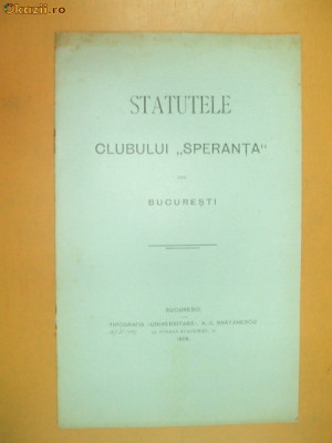 Statut club ,,Speranta&amp;amp;quot; Buc. 1906 foto