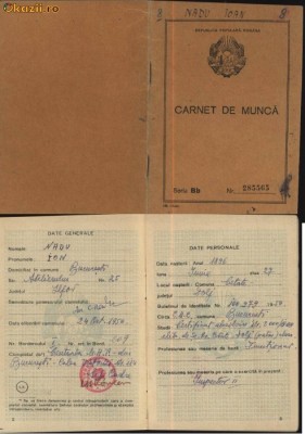 Carnet de munca , 1950 , Centrala M. A. T. , Bucuresti foto