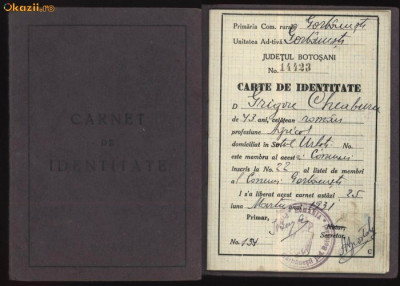 Carnet de identitate , Gorbanesti , Botosani , 1931 foto