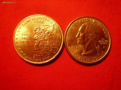 Set 2 monede 0.25$ Comemorativ New Hampshire ,lit.p si d,2000 foto