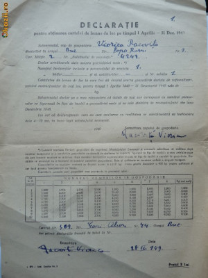Declaratie pentru obtinerea cartelei de lemne de foc , 1949 foto