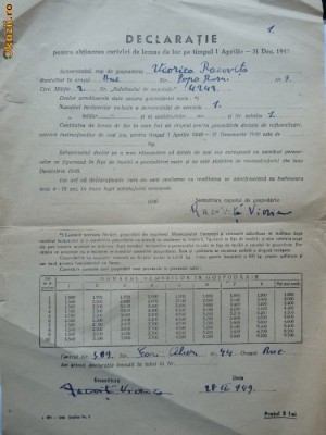 Declaratie pentru obtinerea cartelei de lemne de foc, Bucuresti, 1949 foto