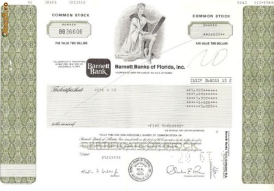 206 Actiuni SUA -Barnett Banks of Florida, Inc. -seria BB36606 foto