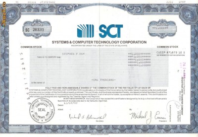 265 Actiuni -SYSTEMS&amp;amp;amp;COMPUTER TECHNOLOGY CORPORATION foto