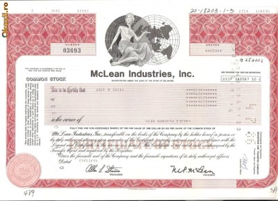 247 Actiuni -McLean Industries, Inc.-seria 03693 foto