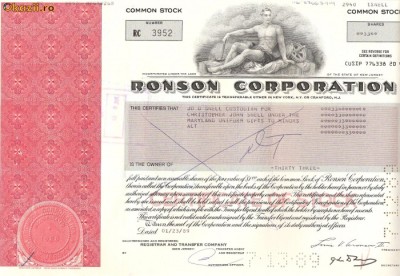 348 Actiuni -RONSON CORPORATION -seria RC 3952 foto