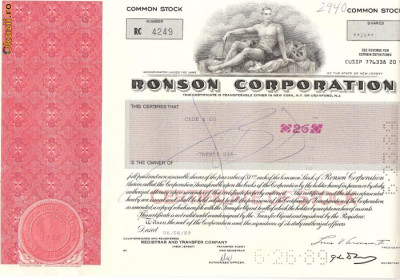 344 Actiuni -RONSON CORPORATION -seria RC 4249 foto