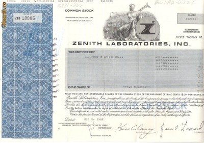 268 Actiuni -ZENITH LABORATORIES, INC. -seria ZLU 18086 foto